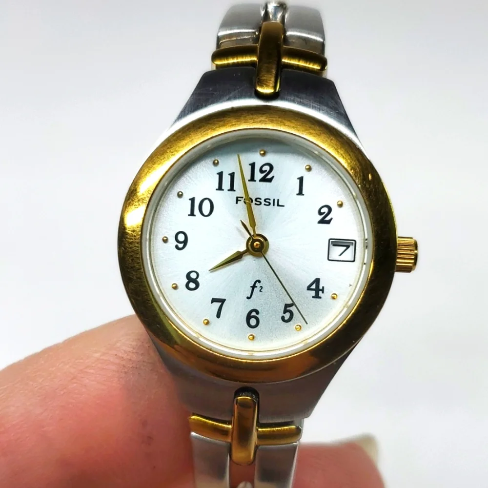 Vintage Fossil F² Watch ES9439 Two Tone Gold Silver Stainless Steel Gold